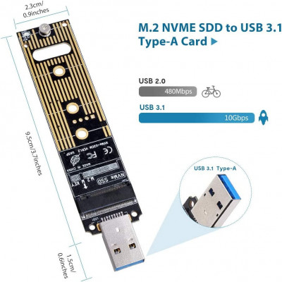 Rack metalic fara carcasa pentru SSD M.2/NGFF 2230 2242 2260 2280 cu port USB 3.0 A max.HDD 6TB foto