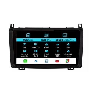 Navigatie Dedicata Mercedes Vito Sprinter Viano B200 A B Class (2005-2012), 9Inch, 8Gb Ram, 256Gb Stocare, Carplay foto