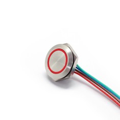 Buton Push Metalic, 12-24V DC, 19mm, fara Retinere, Led Rosu, conector 4 fire 20cm