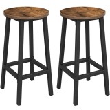 VASAGLE Set 2 scaune bar inalte, sezut rotund, cadru din otel, inaltime 65 cm, stil industrial, maro rustic si negru Household NewTrend