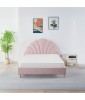 Pat Tapitat Catifea Roz 140x200 cm, Somiera Inclusa, Lamele Lemn Stratificat. Pat Dormitor Fara Saltea