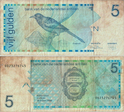 1986 ( 31 III ) , 5 gulden ( P-22a ) - Antilele Olandeze foto