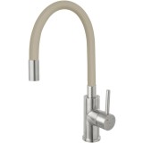 Baterie bucatarie Ferro Zumba BZA4PSS, pipa flexibila, cartus ceramic, corp inox, pipa bej
