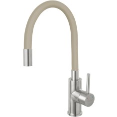 Baterie bucatarie Ferro Zumba BZA4PSS, pipa flexibila, cartus ceramic, corp inox, pipa bej