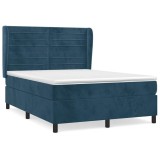 Cumpara ieftin Pat box spring cu saltea, albastru inchis, 140x200 cm, catifea