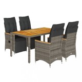 Cumpara ieftin Set bistro de gradina cu perne, 5 piese, gri, poliratan