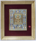 Iisus, Tacerea Divina, Icoana din bronz si email policrom, Rusia, Sfarsit de Sec. XIX