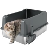 PawHut Lădiță de nisip pentru pisici din oțel inoxidabil 85L capacitate mare, toaletă semi-&icirc;nchisă, 71 x 50,8 x 35,5 cm gri | Aosom Romania