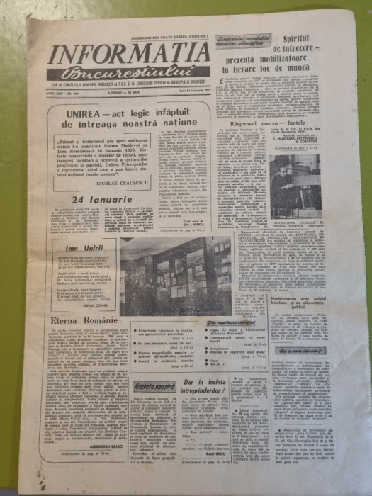 informatia bucurestiului 24 ianuarie 1977-118 ani de mica unire