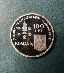 100 Lei 1998 Poof Jocurile Olimpice de iarna Nagano Patinaj Artistic Argint foto