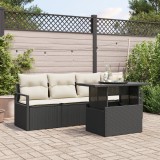 Set de canapea de grădină de 5 piese cu perne Negru Răchită Poliester, Set de canapea de grădină cu 2 locuri Negru Răchită Poliester, vidaXL
