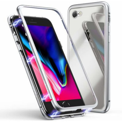 Husa metalica Apple iPhone 8 Total Protect GloMax Argintiu spate sticla folie foto