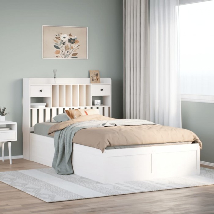 Gossi cadru de pat fara saltea, alb, 135x190 cm, lemn masiv de pin