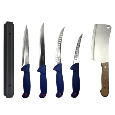Set profesional de macelarie, filetat, injunghiat, transat, dezosat, 4 cutite, suport magnetic si satar foto