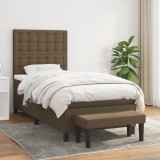 Cumpara ieftin Pat box spring cu saltea, maro &icirc;nchis, 100x200 cm, textil