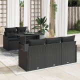 Set canapea gradina Gossi 6 piese cu perne negru ratan poliester, canapea gradina Gossi 2 locuri cu spatiu de depozitare si perne negru ratan polieste