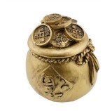 Statueta Feng Shui din rasina cu Vasul Prosperitatii cu monede si funda, 6,4cm,