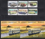 Jersey 2008 - Istoria Transportului din Jersey - Autobuze, Serie + Colita + Colita cu Supratipar &quot;Jersey at WIPA 08&quot;, MNH