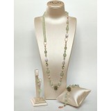 Cumpara ieftin Set Bijuterii Aurit cu Cuart Rutilat Verde, Perle Cultură, Argint 925. Colier, Brățară, Cercei. Handmade Made in Italy