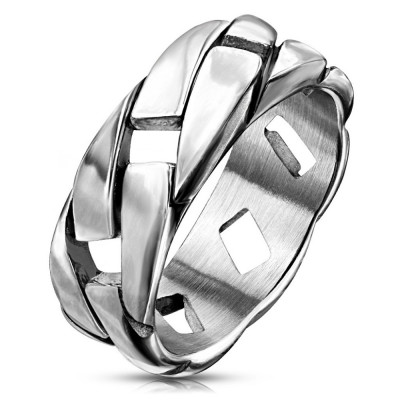 Inel din oțel patinat de culoare argintie &amp;ndash; model de lanț lucios, 8 mm - Marime inel: 62 foto