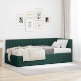 vidaXL Cadru de pat colțar cu saltea cu headboard 2 pcs Verde Catifea 3393810