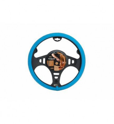 Husa volan Artisan , Handmade fabricata din piele sintetica, diametru 37-39 cm , culoare albastru AutoDrive ProParts foto
