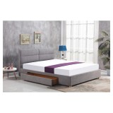 Pat matrimonial, HM Merida, cu sertar, cadru din lemn, somiera inclusa, stofa, 160x200, gri