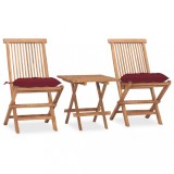 Cumpara ieftin Set mobilier exterior pliabil cu perne, 3 piese, lemn masiv tec
