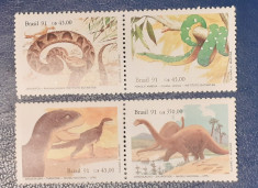 Brazilia 1991 , fauna animale preistorice , reptile, dinozauri serie 4v mnh foto