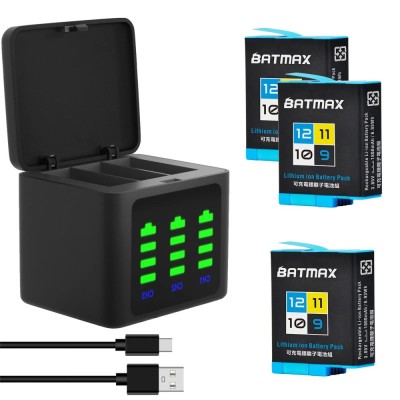 Set 3 acumulatori 1780mAh + incarcator triplu USB-C camera GoPro Hero 9 10 11 12 foto