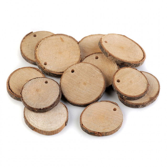 Set 20 rondele lemn pentru decoratiuni, 25 - 40 mm, natur
