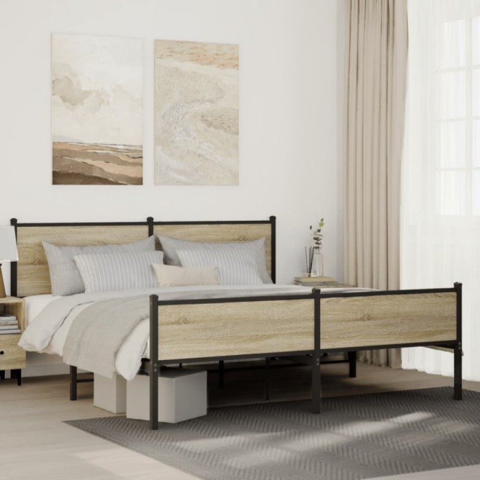 vidaXL Cadru de pat metalic fără saltea, stejar sonoma, 183x213 cm 3301402