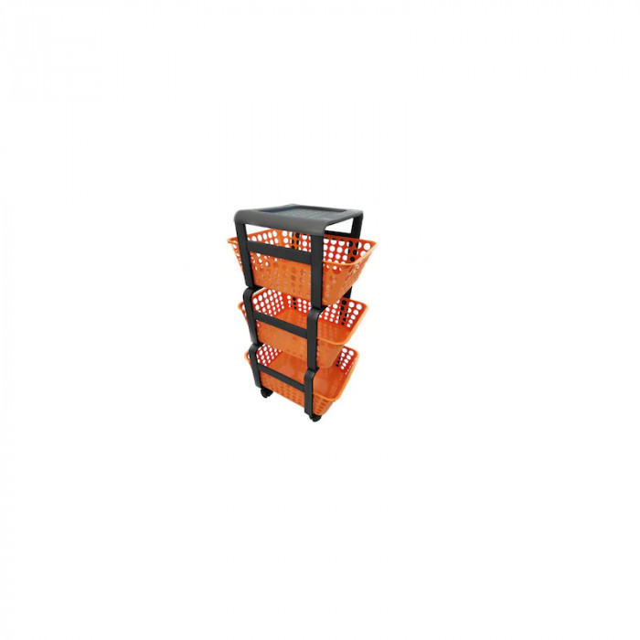 Raft depozitare cu roti, 3 cosuri, 41,5x29 cm , portocaliu