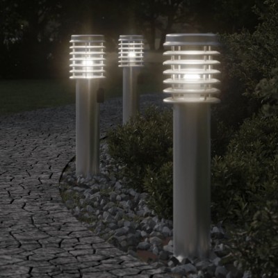 Lampă exterioară de podea cu priză, argintiu, 60 cm, oțel inox foto