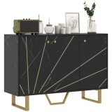 HOMCOM Bufet de depozitare pentru salon cu 2 dulapuri 3 uși și raft reglabil, picioare din metal, aspect marmură neagră | Aosom Romania