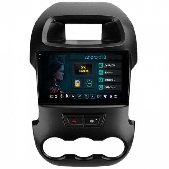 Navigatie 2K Ford Ranger (2011-2015) 8GB RAM Android 13 Octacore Slot Sim 4G DSP GPS Wi-FI Carplay Android Auto USB Bluetooth Waze Touchscreen 9.5 Inc