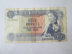 Mauritius 5 Rupees 1967,bancnota lipita su scoci foto