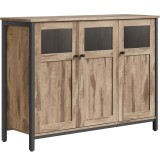 VASAGLE Dulap bucatarie cu 3 usi, rafturi reglabile, cadru metalic, stil industrial, 100x35x75 cm, maro Household NewTrend
