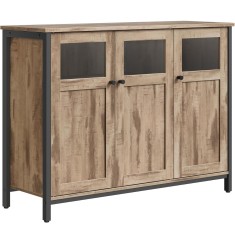 VASAGLE Dulap bucatarie cu 3 usi, rafturi reglabile, cadru metalic, stil industrial, 100x35x75 cm, maro Household NewTrend