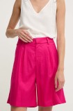 Answear Lab pantaloni scurti din in culoarea roz, neted, high waist
