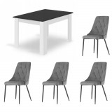 Masa pentru sufragerie/living + 4 scaune Imola, Artool, lemn, alb si negru, 120x80x75 cm