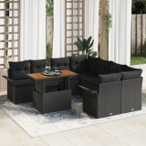 Set canapele gradina Gossi 9 piese cu perne negru ratan poli, canapea gradina Gossi 2 locuri cu depozitare si perne negru ratan poli