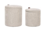 Cumpara ieftin Set 2 tabureti mdf textil gri piele maro Katia 34.5x36 cm; 39x44 cm
