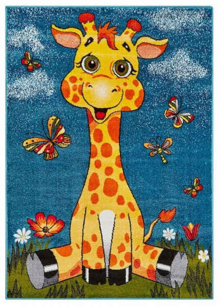 Covor Camera Copii Model Girafa 11112-140, Marime 80 x 150 cm, Multicolor, Inaltime Fir 9 mm, Antialergic, Polipropilena, Gradinita, Cresa, Loc de Joa