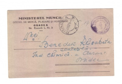 CP Ministerul Muncii Oficiul de Munca, Plasare si Indrumare, invitatie, 1946 foto