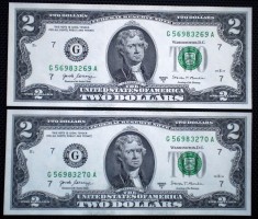 100 USA SUA 2X2 DOLLARS 2017 SERII CONSECUTIVE SR. 269-270 AUNC