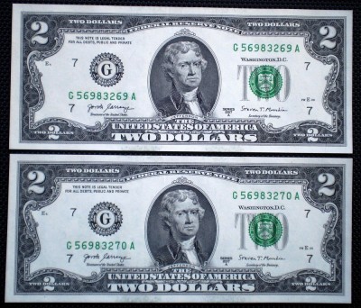 100 USA SUA 2X2 DOLLARS 2017 SERII CONSECUTIVE SR. 269-270 AUNC foto