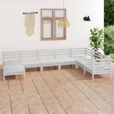vidaXL Set mobilier de grădină, 8 piese, alb, lemn masiv de pin 3082985