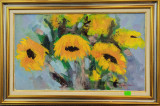 Tablou Floarea Soarelui, Dorin Barbu, Pictura Ulei pe Panza, 30x45 cm, Semnat, Pictor Roman