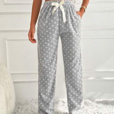 Pantaloni de pijama, cu imprimeu buline si talie inalta, gri, dama, Shein